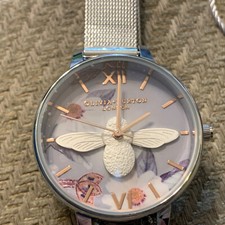 Orologio da donna nuovo & tag OLIVIA BURTON cassa argento e cinturino in rete 3D api 34 mm (mezzo)