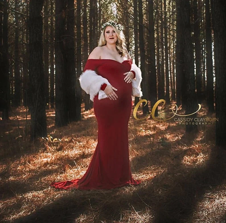 Maternity dress for photoshoot, wine color maternity maxi dress fo baby shower - Image 1 of 1