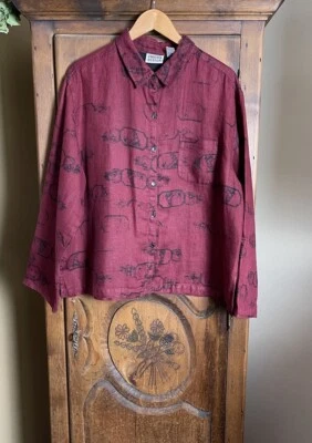 Chaqueta camisa abotonada 100 % lino rojo ladrillo 3=L/16 Chico’s Design para mujer L/S Foto 1 de 4