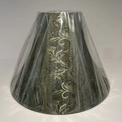 Pantalla de lámpara de araña en forma de campana de transición en tela verde con diseño de hoja #30081A Foto 1 de 4