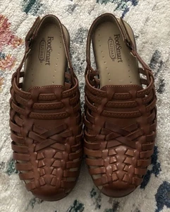 Sandalias FootSmart Tejidas TIOGA Huaraches Cuero Marrón Tejido Eslinga Trasera 7M - Imagen 1 de 14