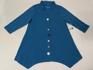 Soft Surroundings Womens Top Danielle Button Asymmetric Tunic Blue Small NWOT - Picture 1 of 10