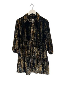 Anthropologie Maeve Mustard Black Long Sleeve Velvet Tiered Size XS 6 8 - Picture 1 of 5