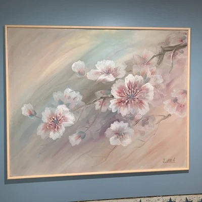Pintura a óleo floral assinada por J. Allen ~ Dimensões emolduradas 51” X 41”~LG - Imagem 1 de 4