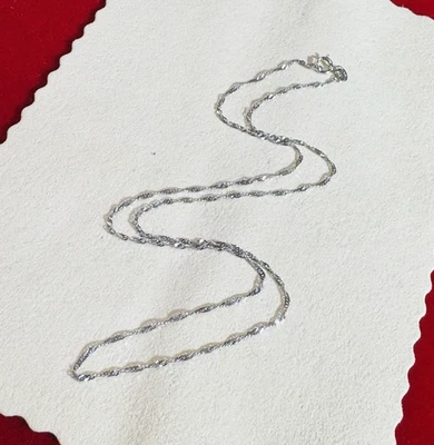 "Collar de eslabones de cadena de cuerda con corte de diamante de oro blanco sólido de 10 quilates de 16"" 1 mm" Foto 1 de 4