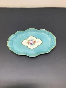 Antique Nippon Moriage Beaded 6” Dresser Vanity Trinket Tray Hand Painted - Picture 1 of 6