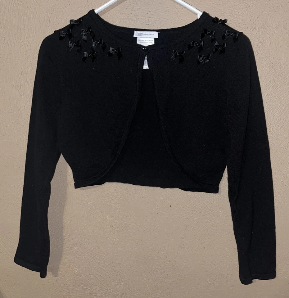 Bonnie Jean Little Girls Black Cropped Cardigan Bolero Sweater - Size XL Foto 1 de 4