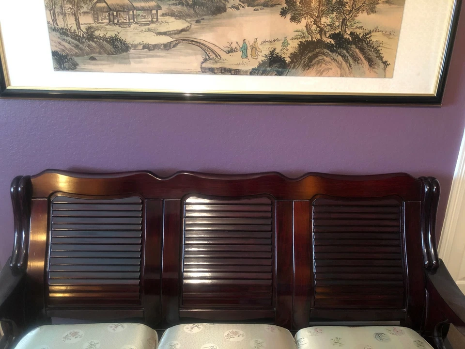 古董东方家具桃花心木沙发带五个座位和咖啡桌 — 第 1/4 张图片