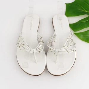 Gianvito Rossi Womens Thong Sandal Size 38 8 White Leather Multi Sprap Beaded - Picture 1 of 17