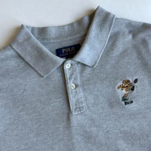 Rare Polo Ralph Lauren Gray Bear Rugby Football Pique Polo Shirt Boys XL New - Picture 1 of 11