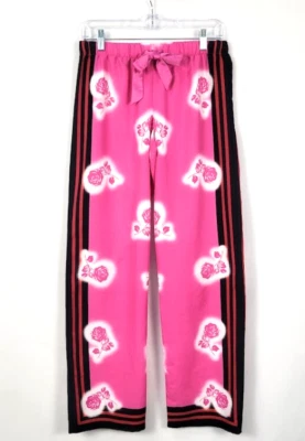Victoria's Secret Lounge Pants Women's Small Pink With Roses Red & Black Stripes - Image 1 of 4