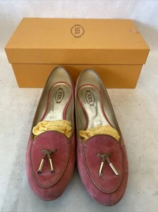 Tod’s Ballerina Dee Pantofola Laccetto Flats Pink Coral Display, Used Nice - Picture 1 of 12