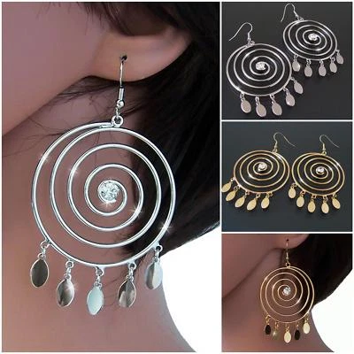 Ohrringe Gold Silber Ohrhänger 9cm Spirale Schmuck Damen Orient Bauchtanz VO16 - Bild 1 von 3