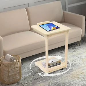 Movable Solid Wood Home Side Square Folding Coffee Side Table Adjustable Angle - Picture 1 of 12