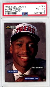 1996 Collector's Choice ALLEN IVERSON Sixers DRAFT TRADE Rookie Card DR1 PSA 8 - Foto 1 di 1