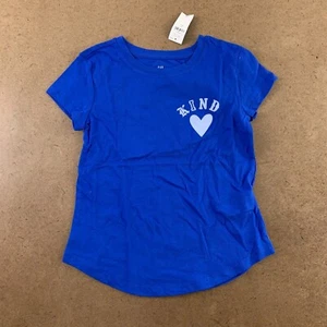 GAP Girls Size Small (6-7) Blue Short Sleeve Kind Graphic Round Hem Tee NWT - Picture 1 of 4