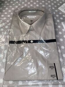 $42 Van Heusen Mens Regular-Fit Stone Color Short-Sleeve  Dress Shirt 16.5