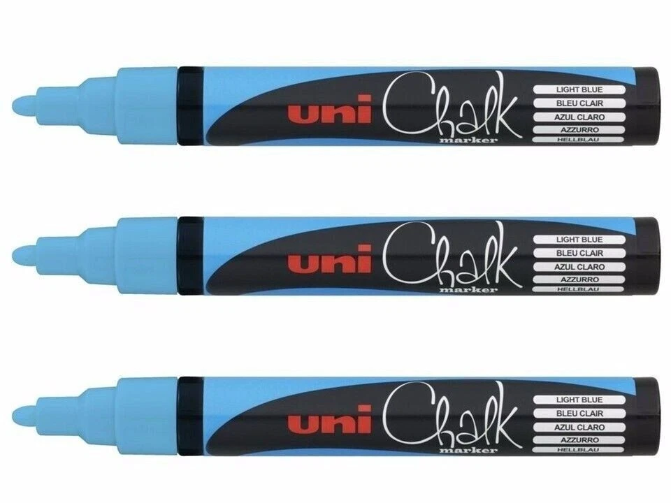 3 x Light Blue Uni Liquid Chalk Marker Medium 1.8 - 2.5mm Bullet Tip - image 1 of 1