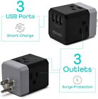 Aduro Outlet 3 Extender with 3 USB Charger Surge Protector Wall Plug Expander
