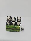 Vntg 3 Pandas W/Bamboo See No Evil/Speak No Evil/Hear No Evil Trinket Box Hinged