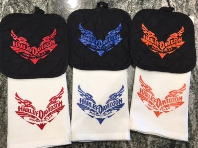 Harley Davidson Motorcycle towel with hot pad or oven mitt Foto 1 de 4