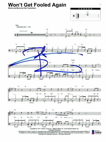 PETE TOWNSHEND WON'T GET FOOLED AGAIN LYRIC MUSIC SHEET AUTOGRAPH BECKETT COA 2 Cover