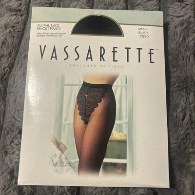 Vassarette Floral Lace Hi-Cut Panty Size Small Black Nylons Pantyhose NOS - Изображение 1 из 2