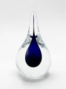 Orrefors Intermezzo Cobalt Blue Encased Teardrop paperweight VTG - Picture 1 of 4