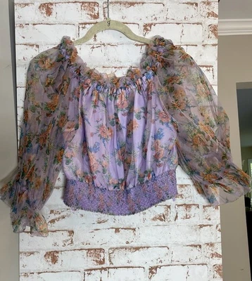 Blusa de seda floral para mujer Alice + Olivia, manga larga, talla S Foto 1 de 3