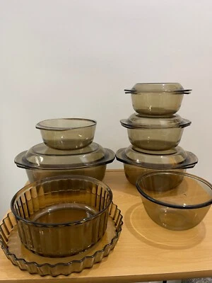 Bundle Arcopal Smoked Glass lidded casseroles, dish, souffle bowl, mixing bowl - Image 1 of 4