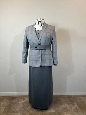 51英寸灰色蓝色爱德华时代套装新闻玛丽·波平斯音乐格子夹克裙上衣 — 第 1/4 张图片