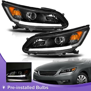 LED DRL Headlights For 2013 2014 2015 Honda Accord Sedan Halogen Headlamps SET - Picture 1 of 9
