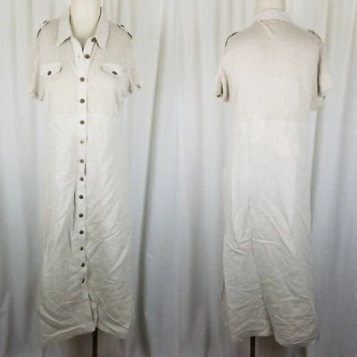 Maxi Camisa Vestido Boston Propio Lino Militar Safari Tejido Mujer M Vintage Tostado Foto 1 de 4