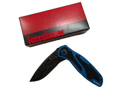 Navaja de bolsillo plegable de aluminio azul Kershaw Blur A/O acero Damasco 1670NBDAM Foto 1 de 4