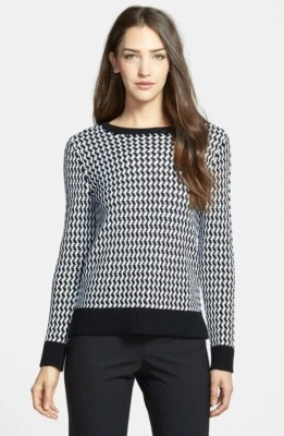 Pullover para mujer Nordstrom Collection en zigzag tejido de algodón negro blanco talla XL NUEVO CON ETIQUETAS Foto 1 de 3