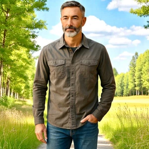 Gunmetal Brown Long Sleeve Button Up Shirt METAL Embroidered Mens 3XL SLIM - Picture 1 of 11