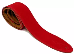 Echtes Wildleder 2,5" breiter roter Gitarrengurt - verstärkte Lederenden - hergestellt in UK - Bild 1 von 3