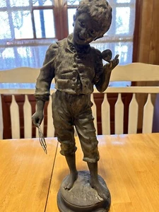 Antique 1800s Spelter Metal "La Toupie" Statue Figure After Charles Anfrie - Picture 1 of 11