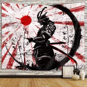 Japanese Samurai Art Decor Tapestry Wall Hanging for Bedroom, Cool Anime Red and - Picture 1 of 2