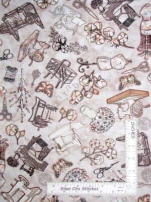 Máquina de coser tijeras algodón flor fresno tela algodón QT alta costura por yarda Foto 1 de 2