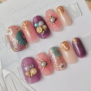 Handgefertigte falsche Nagelfuchsia Skulptur kurze Presse auf Nägel für Nail Art 10 STCK. - Bild 1 von 30