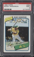 RICKEY HENDERSON PSA 9 1980 TOPPS BASEBALL #482 ROOKIE CARD RC ATHLETICS HOF
