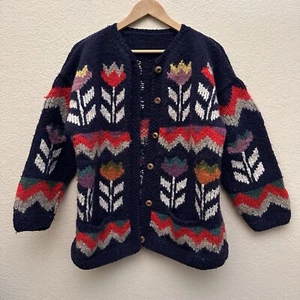 Vintage Mohair Cardigan Floral Aztec Hand Knit - Picture 1 of 5