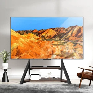 Large 40-75" 65-100" Floor TV Stand LED LCD TV Bracket w/ 2 Tier Wooden Shelves - Picture 1 of 21