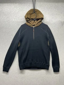 Carbon 2 Cobalt Hoodie Mens Large Black Brown 1/4 Zip Hood Chunky Knit Sweater - Picture 1 of 13