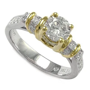 18k Two-Tone Gold Solitaire Diamond Engagement Ring #R763 - Picture 1 of 4