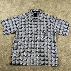 Sean John Short Sleeve Blue, Black & White Plaid, 100% Polyester Button Up L - Picture 1 of 6