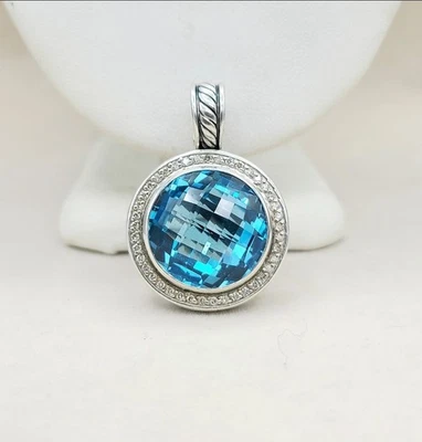 $2650 DAVID YURMAN ,SS ALBION LARGE CERISE BLUE TOPAZ DIAMOND ENHANCER - Image 1 of 4