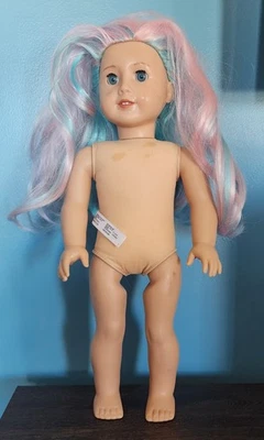 MUÑECA AMERICAN GIRL Truly Me Algodón Caramelo Rosa/Azul Cabello 18" Defectos Leer Desnudo  Foto 1 de 4
