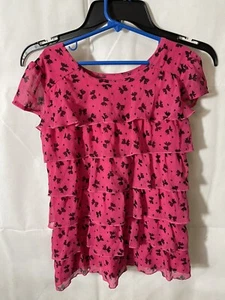 George Girls size 6 pink and with black bow print on layered ruffled dress - Picture 1 of 3